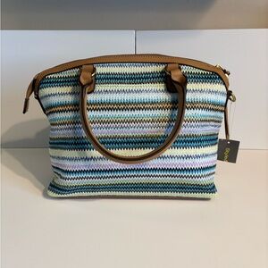 Crossbody Satchel Woven Stripe Blue Tan Summer Bag NWT Style & Co